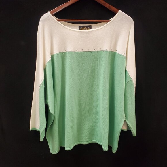 Vintage Bob Mackie Womens Colorblock Sweater Size 3X Green Studded Winter Cozy - Picture 1 of 9